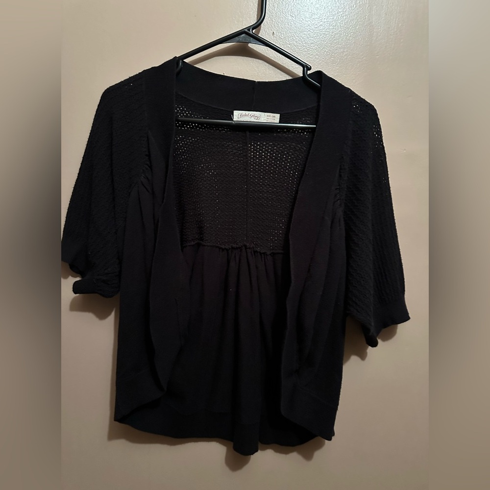 Faded Glory Womens Black knitted Short Sleeves Open Front Cardigan Sweater